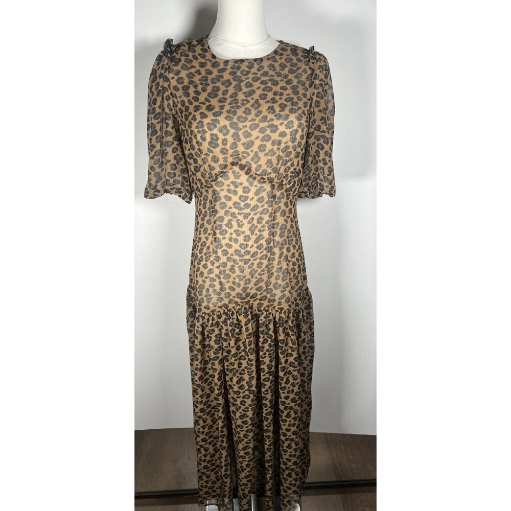 NEW Never Fully Dressed brown Leopard Lucia sheer drop waist dress midi 4